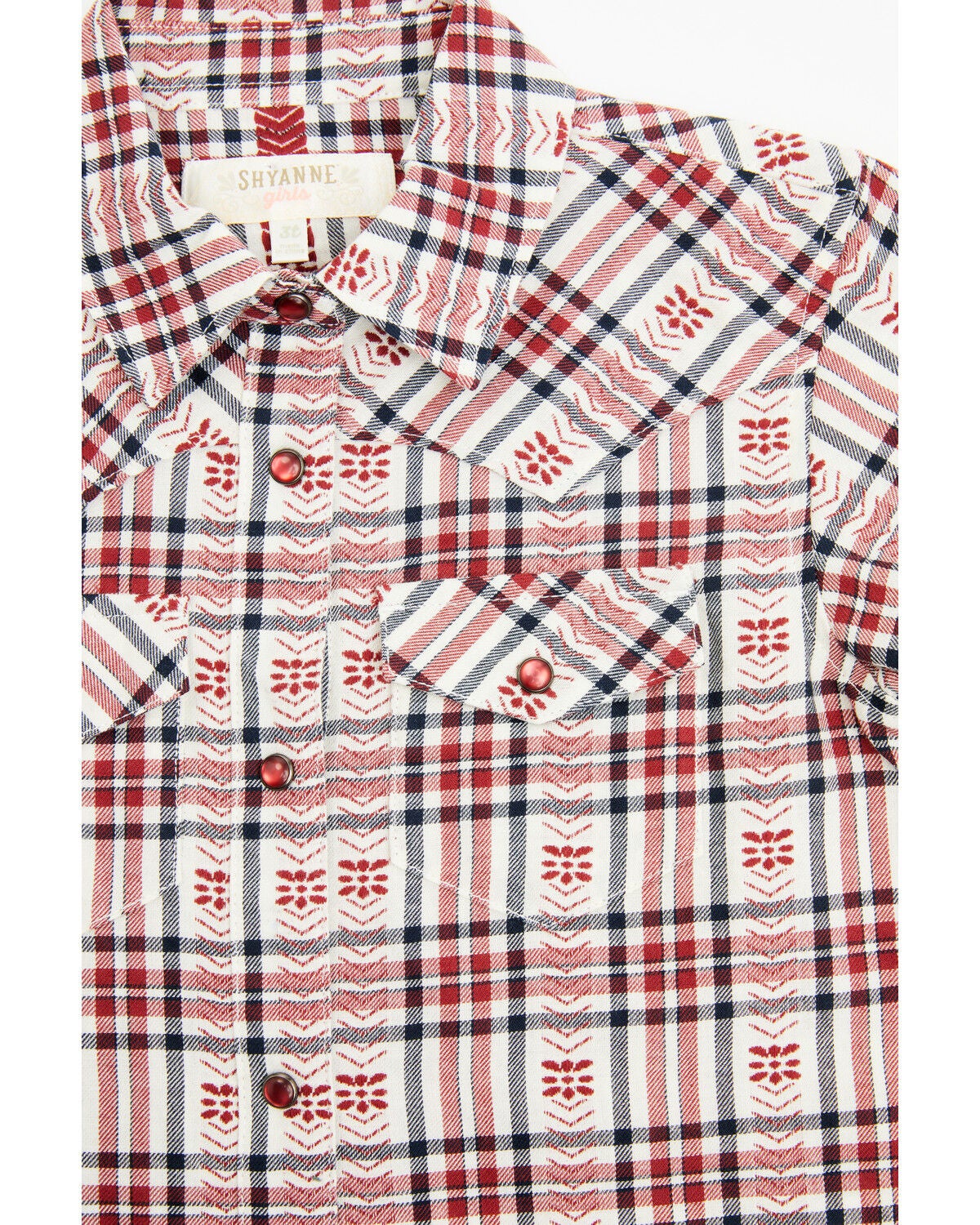 Image #2 - Shyanne Toddler Girls' Plaid Print Short Sleeve Pearl Snap Western Shirt, Brick Red, hi-res