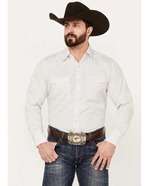 Ely Walker Men's Geo Print Long Sleeve Pearl Snap Western Shirt, White, hi-res