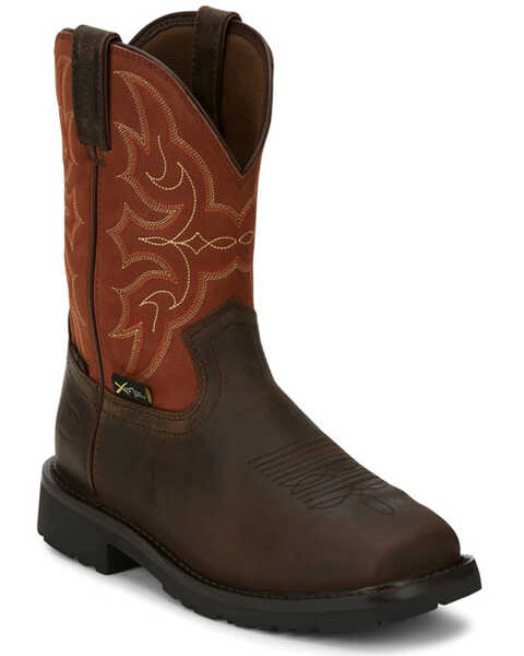 Justin Men's Ricochet Waterproof Western Work Boots - Composite Toe Met Guard, Dark Brown, hi-res