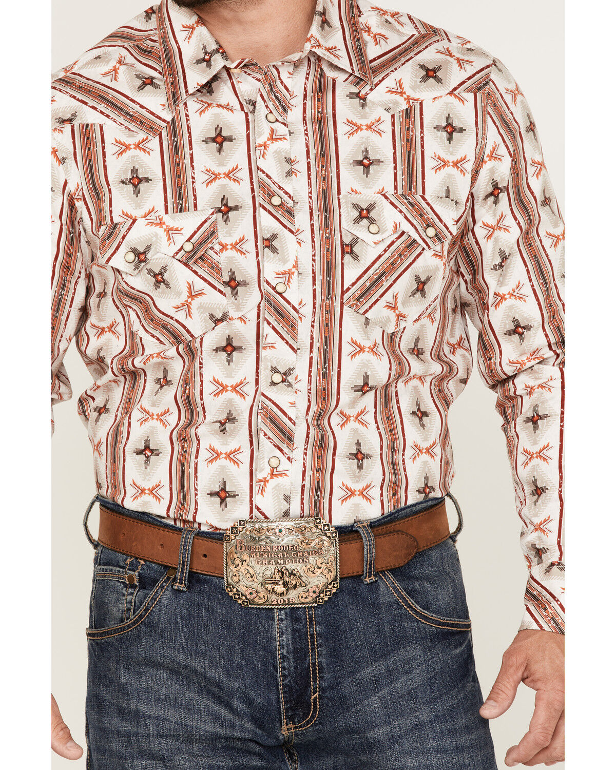 Image #3 - Rock & Roll Denim Men's Vertical Southwestern Stripe Long Sleeve Snap Western Shirt, Natural, hi-res
