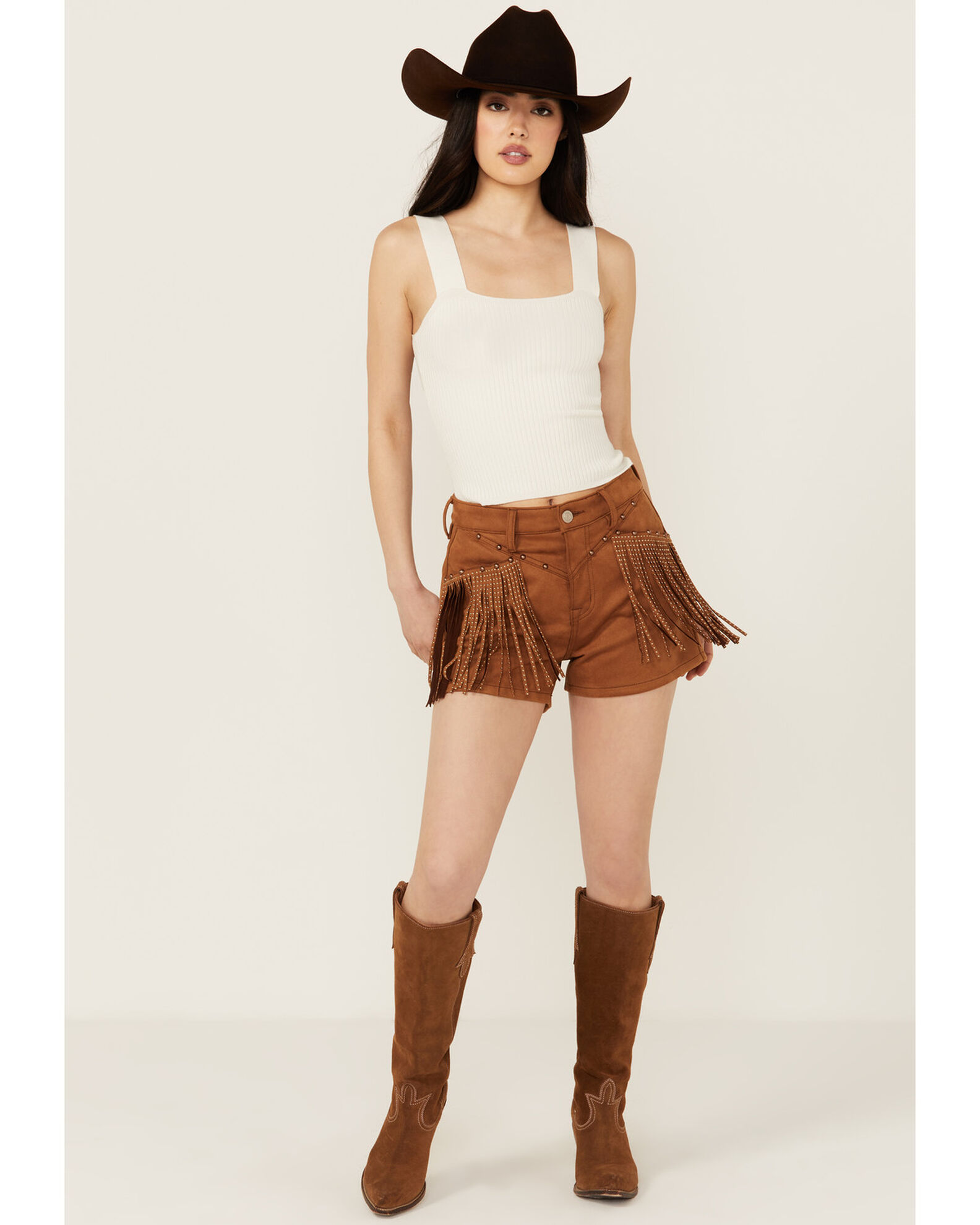 Rock Roll Denim Women s High Rise Faux Suede Fringe Shorts Sheplers