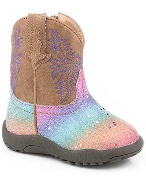 Roper Infant Girls' Glitter Rainbow Poppet Boots - Round Toe, Tan, hi-res