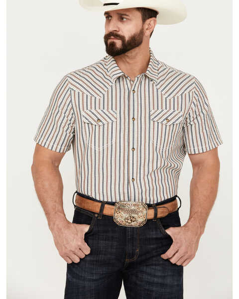 Cody James Men's Tie Down Striped Short Sleeve Western Snap Shirt, White, hi-res