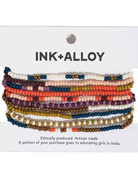 Image #1 - Ink + Alloy Women's Sage Mixed Stripe Beaded 10 Strand Stretch Bracelet Set, Multi, hi-res