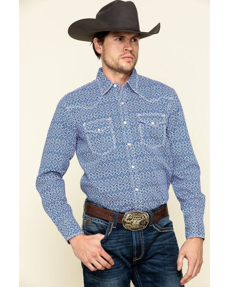 Wrangler 20X Men's Advanced Comfort Geo Print Poplin Long Sleeve Western Shirt , Blue, hi-res