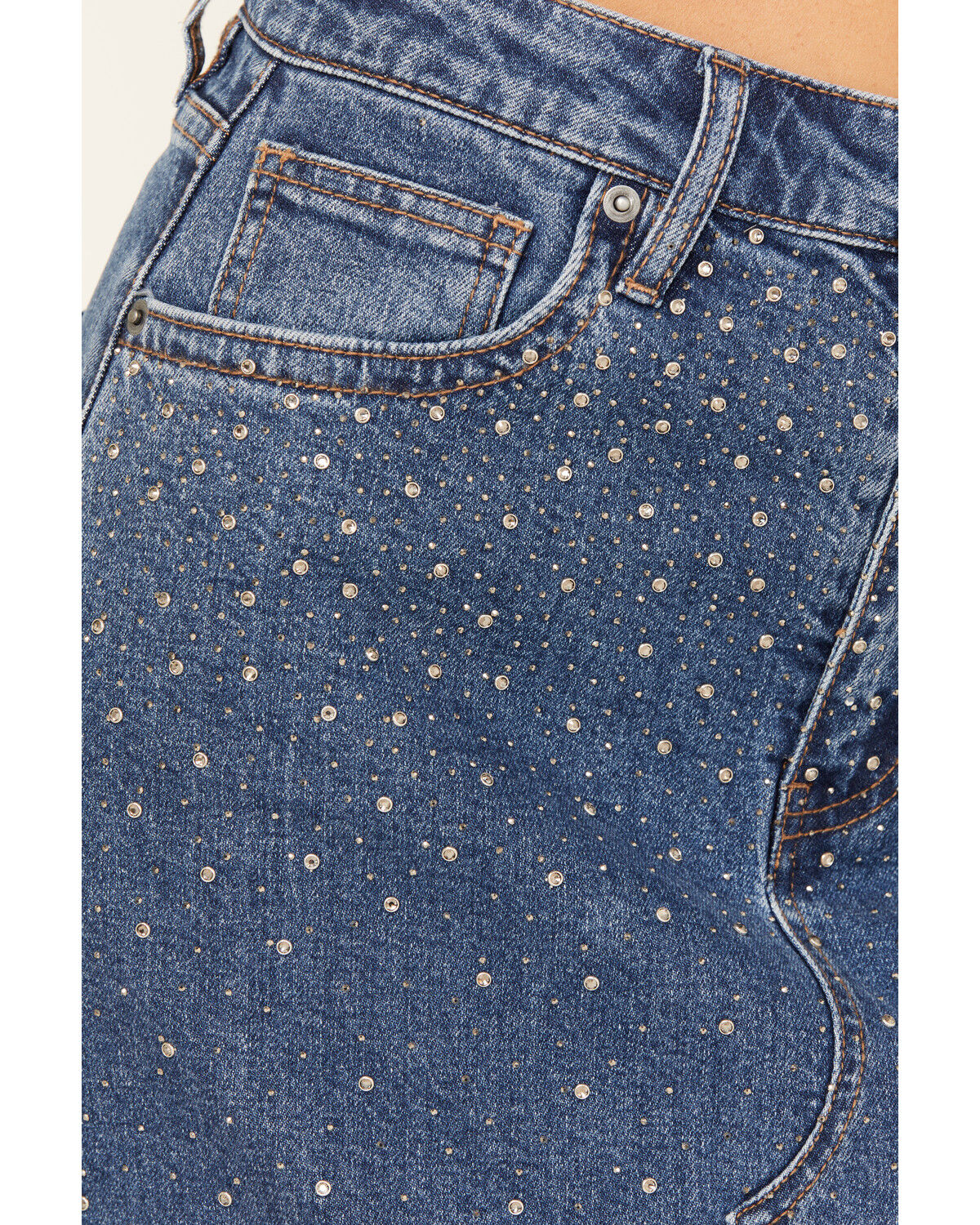 Image #2 - Rock & Roll Denim Women's Medium Wash Rhinestone Studded Maxi Skirt, Medium Wash, hi-res