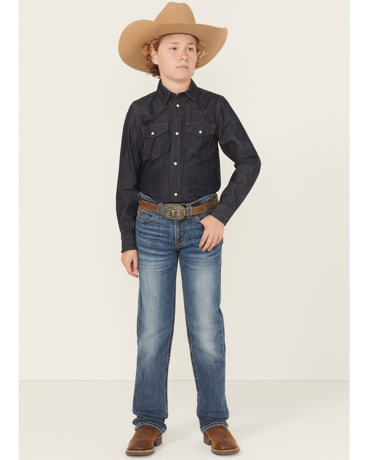 Image #1 - Ariat Boys' B5 Bennet Dark Wash Slim Straight Stretch Denim Jeans, Dark Wash, hi-res