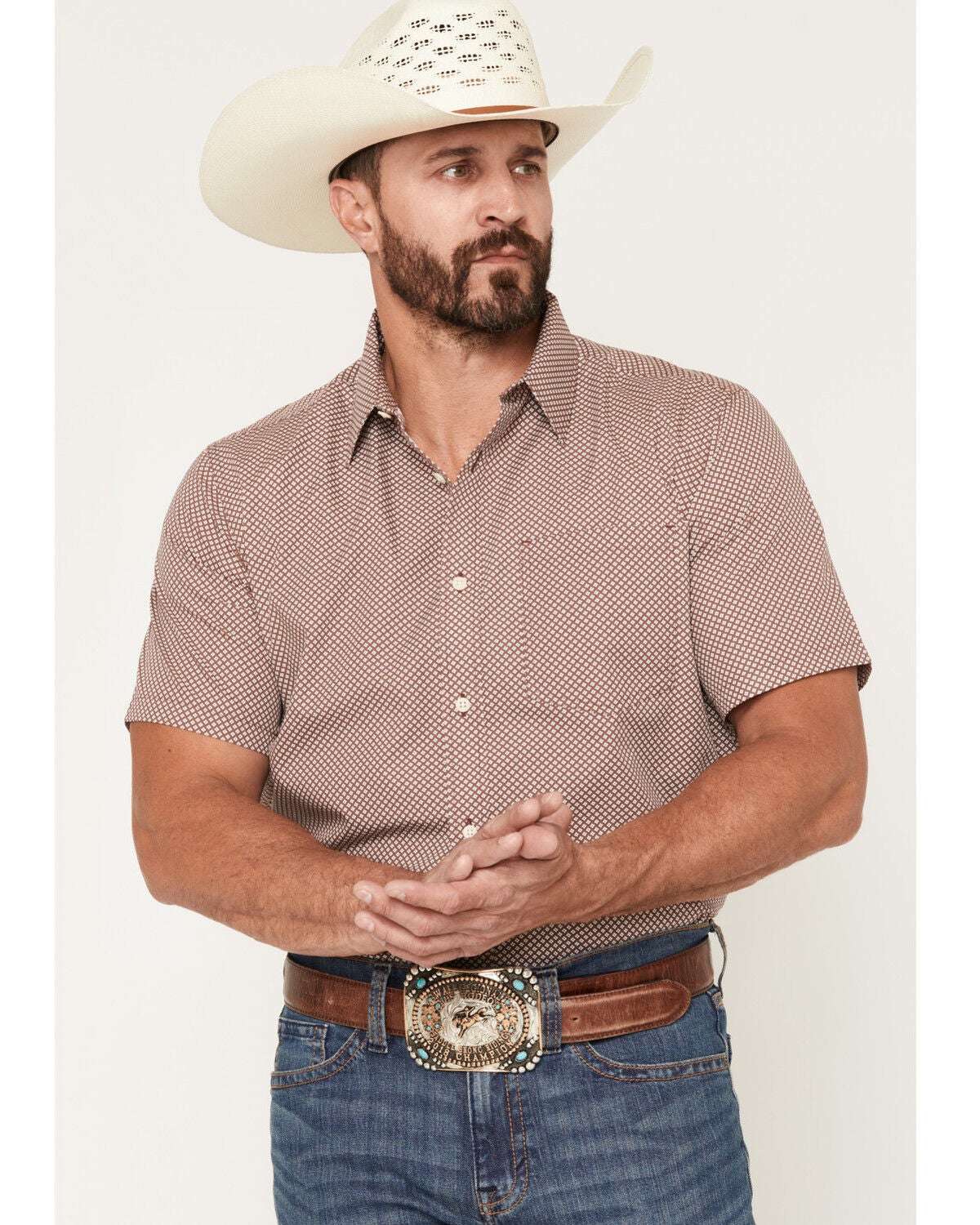 Image #1 - Gibson Trading Co Men's Kick Dust Geo Print Short Sleeve Button-Down Western Shirt - Tall, Burgundy, hi-res