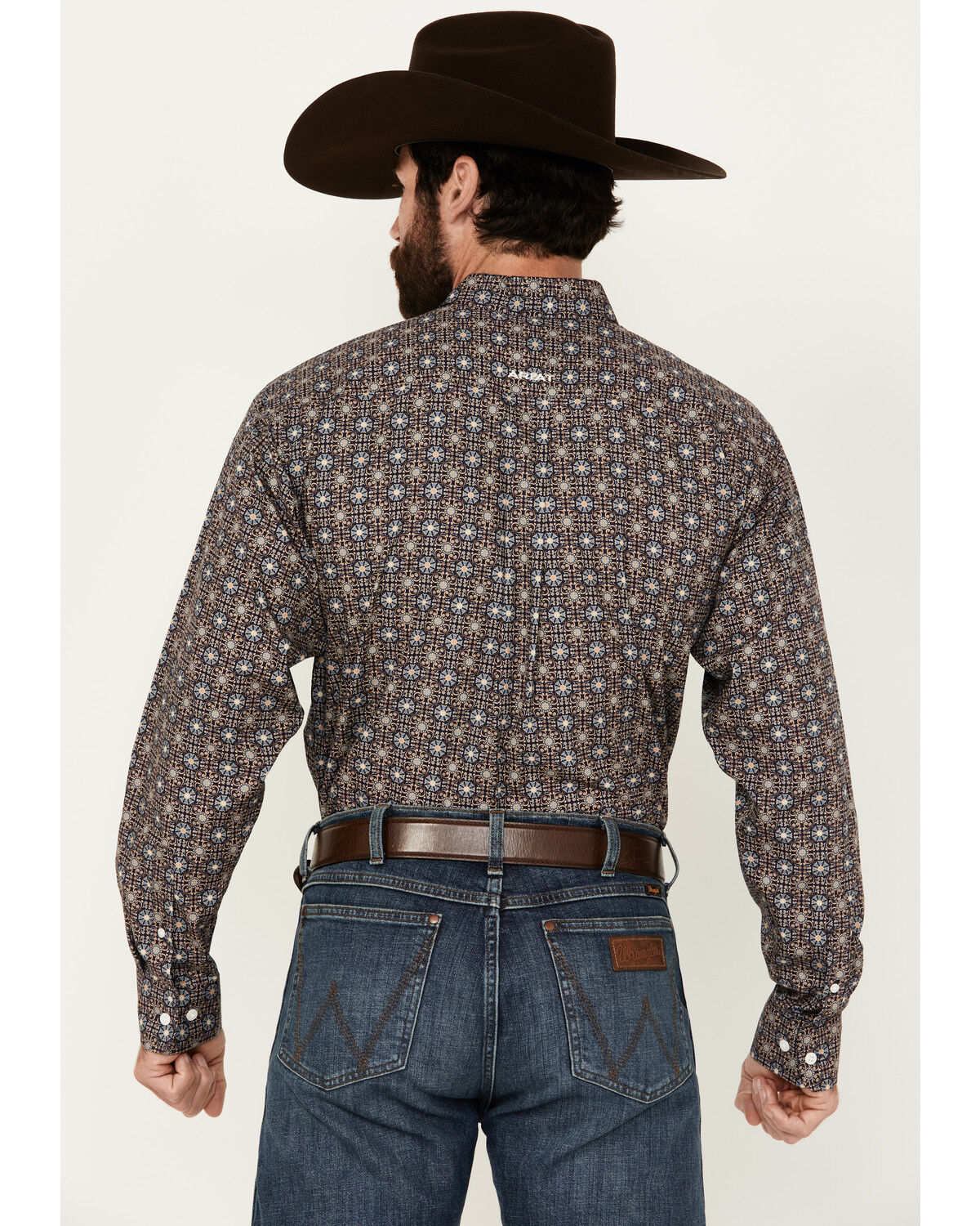 Image #4 - Ariat Men's Karsyn Medallion Print Long Sleeve Button-Down Western Shirt, Dark Blue, hi-res