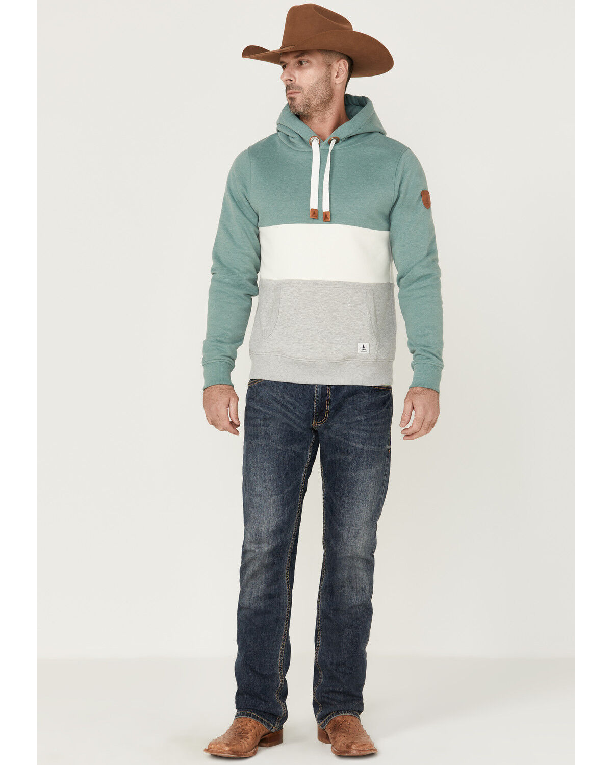 Image #2 - Wanakome Men's Colorblock Rivera Hooded Pullover Sweatshirt, Sage/brown, hi-res