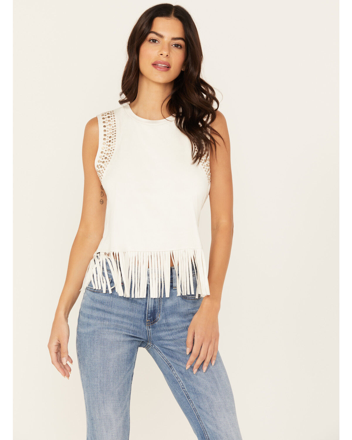 Image #1 - Idyllwind Women's Lillian Studded Fringe Tank Top, Ivory, hi-res