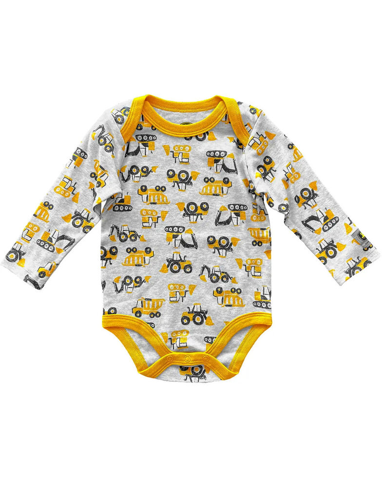 John Deere Infant Boys' Tractor Contstruction Print Long Sleeve Onesie , Heather Grey, hi-res