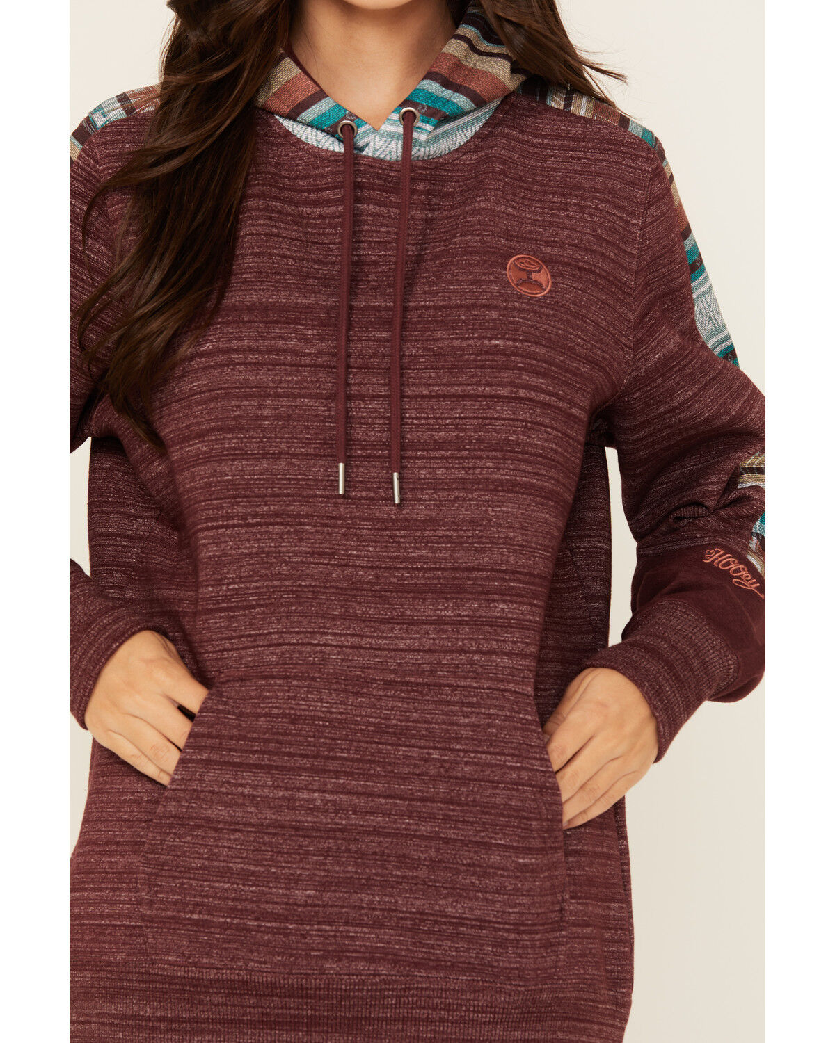 Image #3 - Hooey Women's Striped Trim Hoodie, Maroon, hi-res