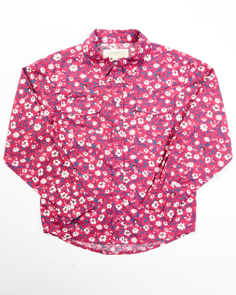Shyanne Toddler Girls' Fuchisa Floral Print Long Sleeve Snap Western Shirt , Fuchsia, hi-res