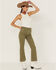 Sneak Peek Women's High Rise Raw Hem Crop Jeans , Olive, hi-res