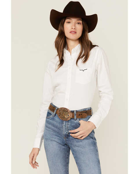 Image #1 - Kimes Ranch Women's Logo Long Sleeve Button-Down Western Shirt , White, hi-res
