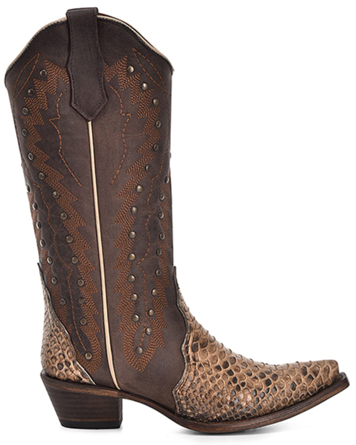 Image #2 - Circle G Women's Exotic Python Studded Western Boots - Snip Toe, Brown, hi-res