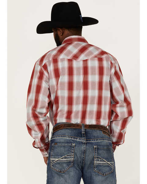 Image #4 - Cowboy Hardware Men's Burgundy Hombre Plaid Long Sleeve Pearl Snap Western Shirt , Burgundy, hi-res