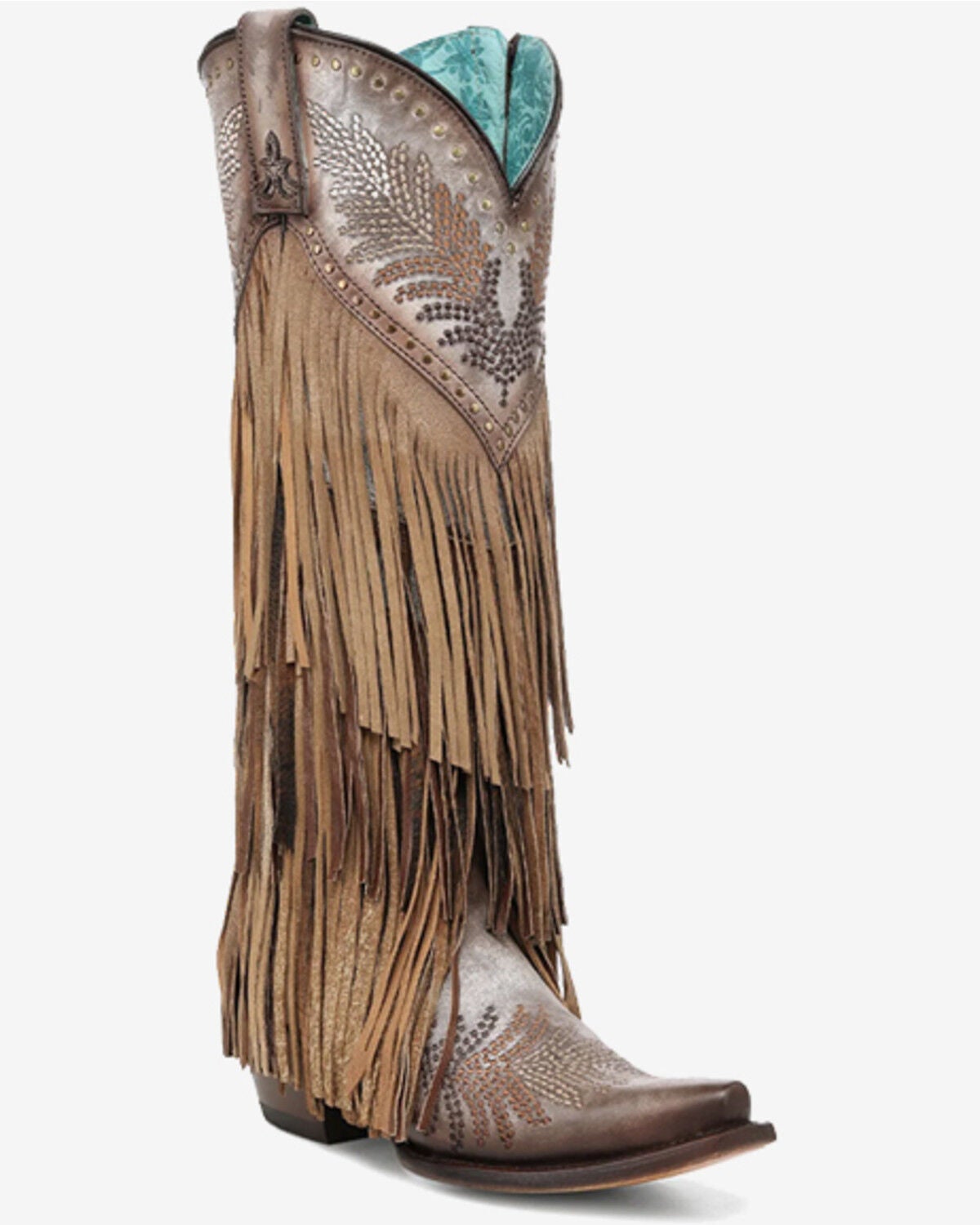 Corral Women's Fringe Studded Western Boots - Snip Toe, Brown, hi-res