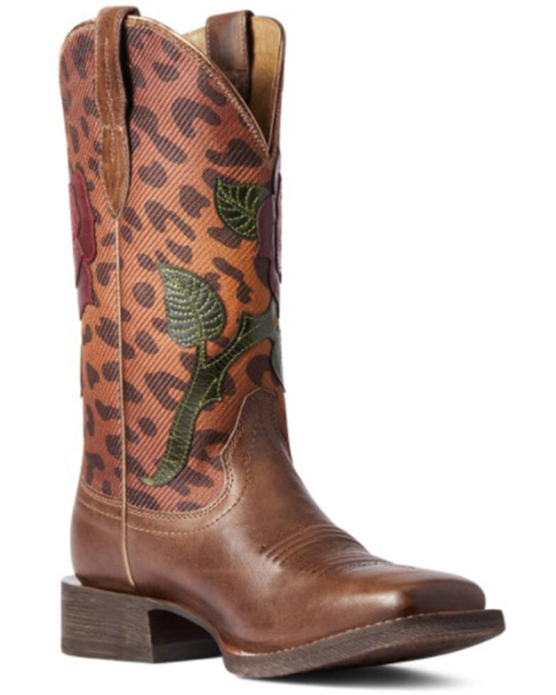 Ariat Women's Cedar Leopard Print Circuit Rosa Full-Grain Western Boot - Wide Square Toe , Brown, hi-res