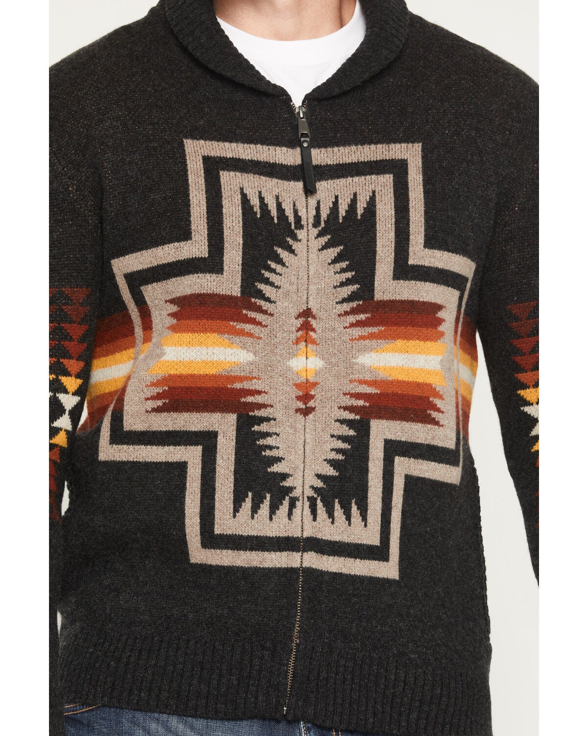 Image #3 - Pendleton Men's Harding Oxford Printed Zip Cardigan, Black, hi-res