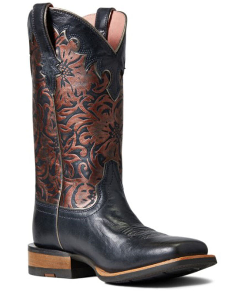 Ariat Women's Fiona Full-Grain Leather Midnight & Black Floral Emboss Western Boot - Wide Square Toe , Black, hi-res