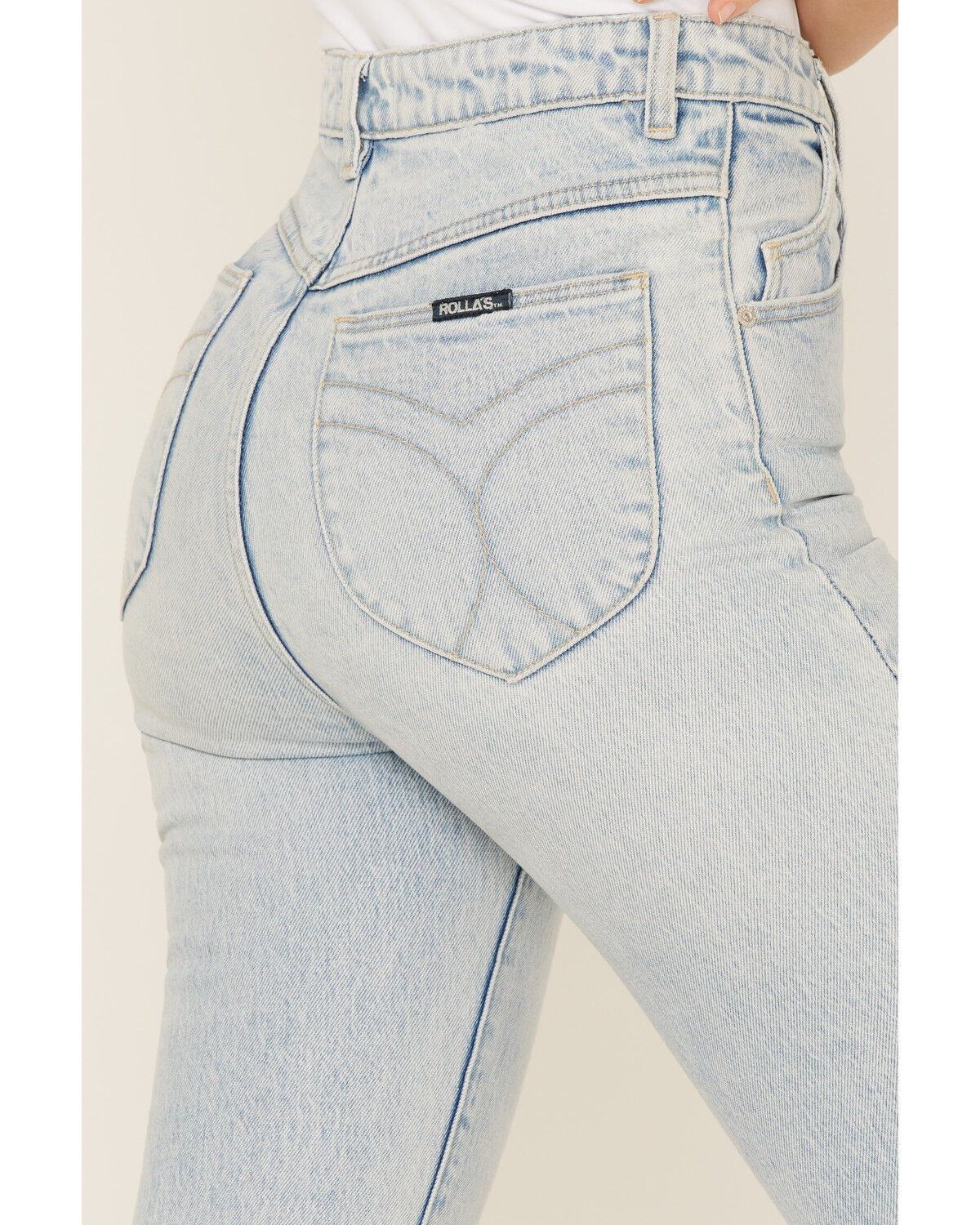 Image #4 - Rolla's Women's Light Wash High Rise Distressed Slim Dusters Straight Jeans, Blue, hi-res