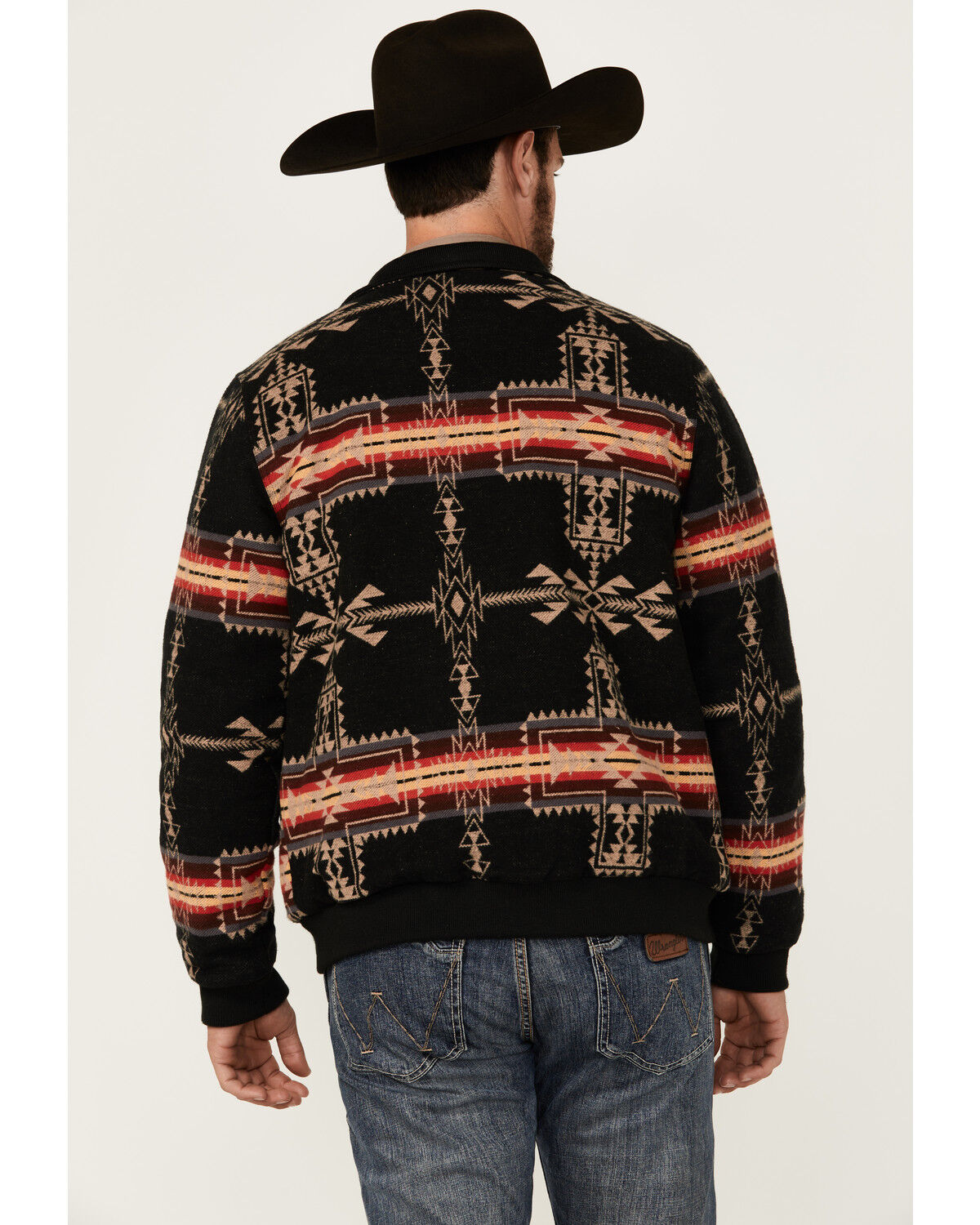 Image #4 - Rock & Roll Denim Men's Southwestern Print Bomber Jacket, Black, hi-res