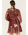 Flying Tomato Women's Paisley Patchwork Smocked Dress, Burgundy, hi-res