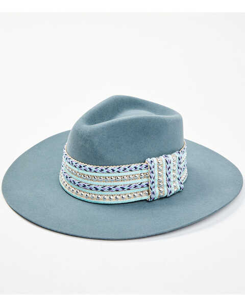 Marco Delli Grey Denim Trompo Cloth Ribbon Wool Felt Western Hat , Light Blue, hi-res