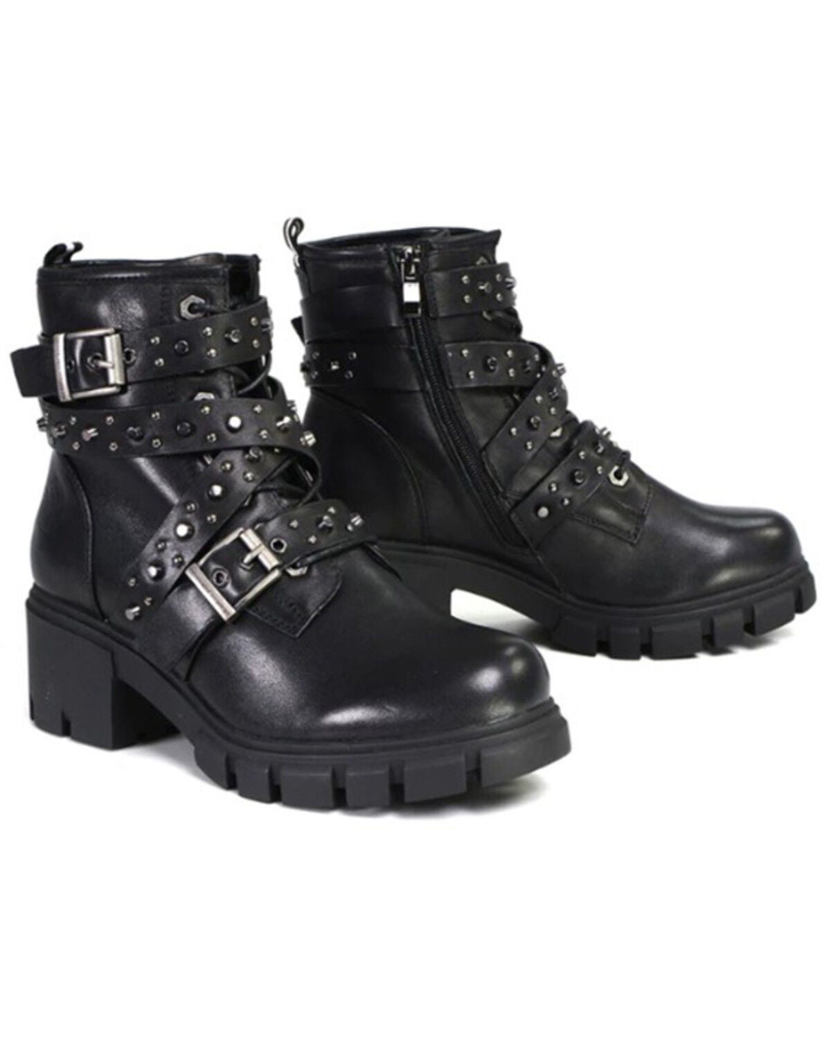 Image #1 - Milwaukee Leather Women's Bruiser Leather Lace-to-Toe Studded Motorcycle Boots - Round Toe, Black, hi-res