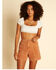 Billabong x Wrangler Women's High Rise According To Corduroy Shorts, Cognac, hi-res