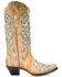 Image #2 - Corral Women's Glitter Floral Inlay Western Boots - Snip Toe, Beige/khaki, hi-res