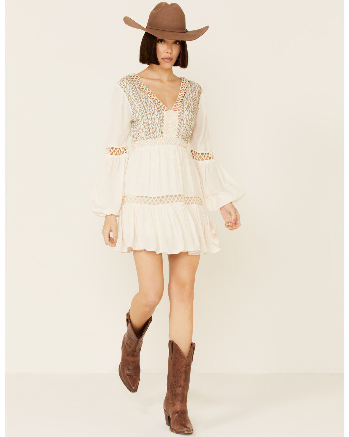 Image #2 - Shyanne Women's Off White Embroidered Lace Peasant Dress, , hi-res