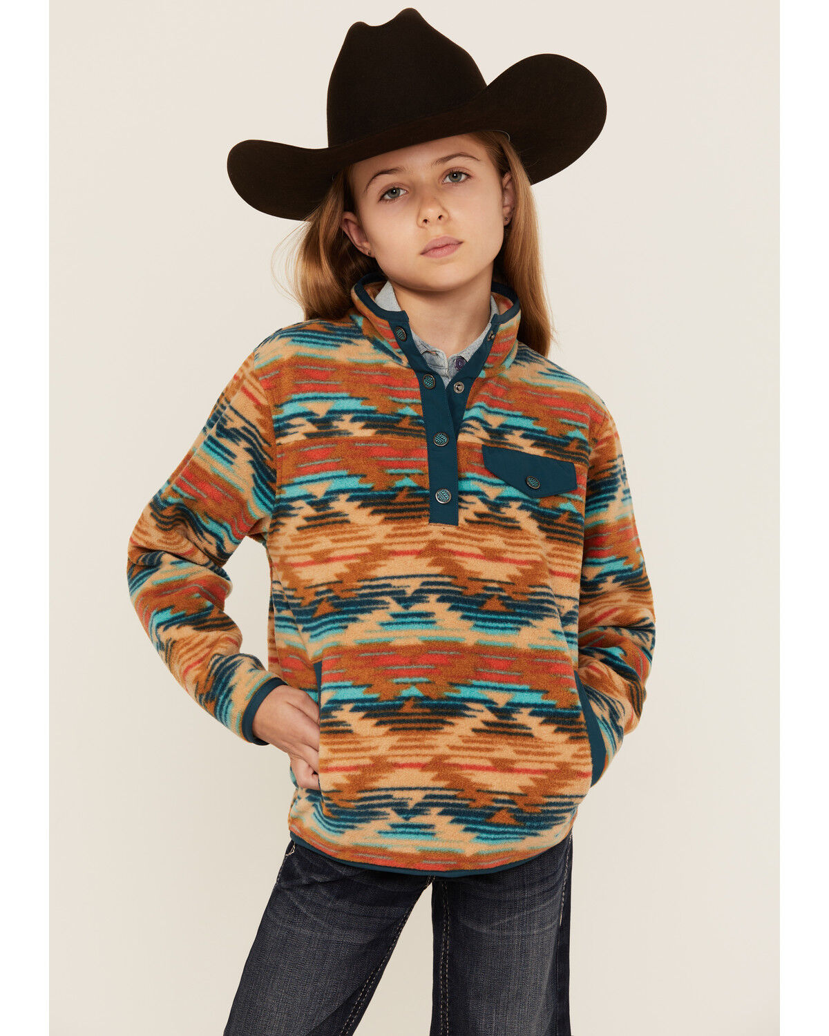 Image #1 - Cruel Girl Girls' Southwestern Print Fleece Pullover, , hi-res