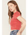 Image #2 - Youth in Revolt Women's Star Baby Tee, Red, hi-res
