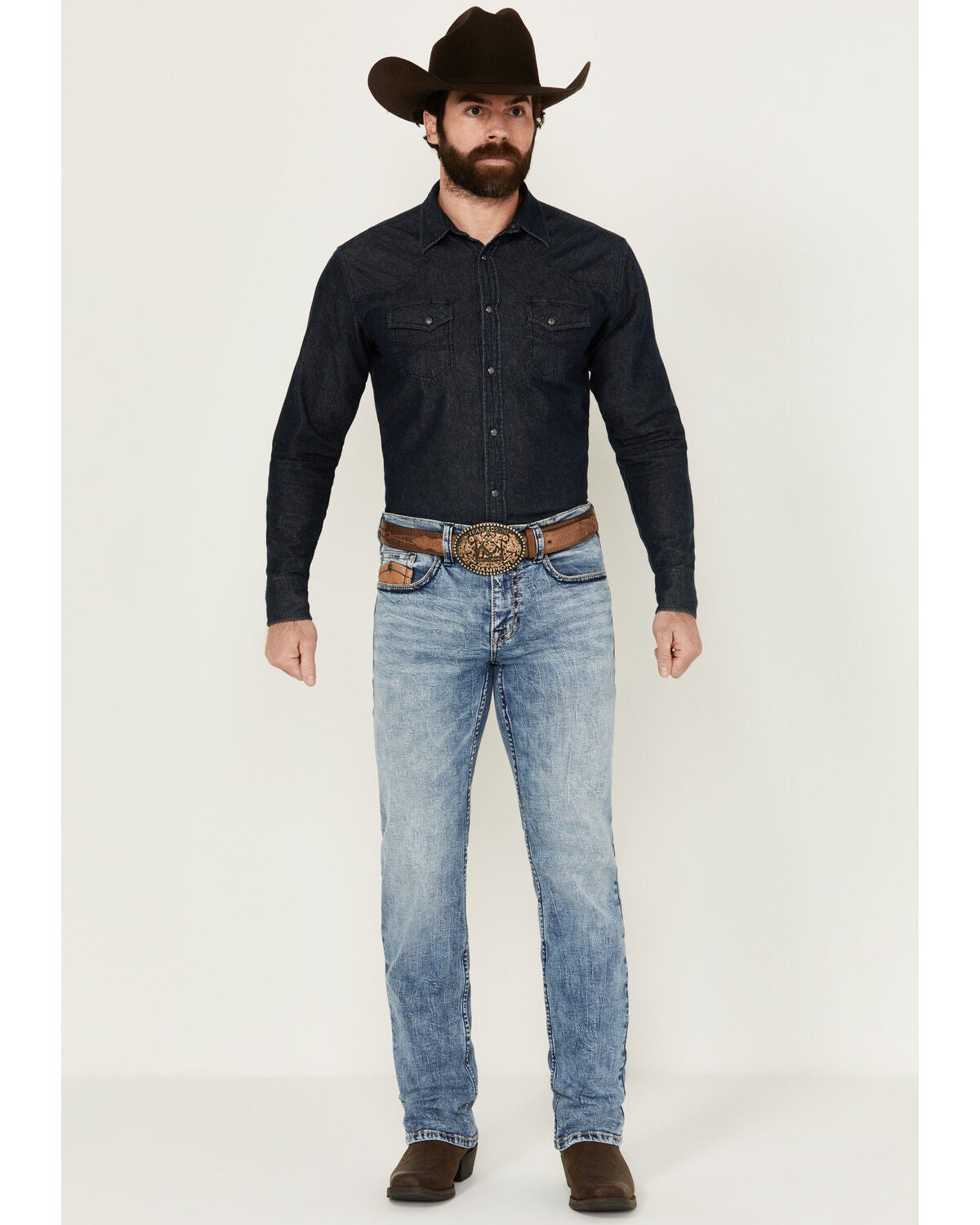 Cody James Men's Clover Leaf Wash Jackson Slim Straight Stretch Denim Jeans, Blue, hi-res