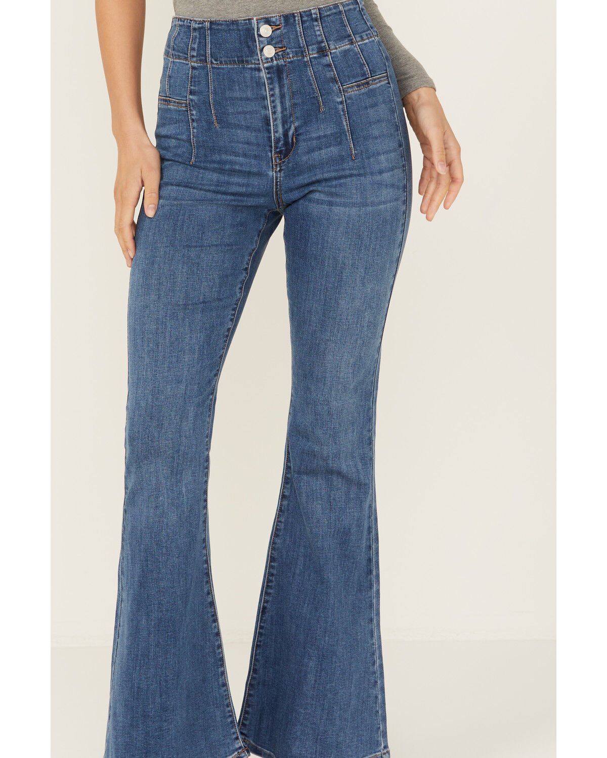 Image #2 - Sneak Peek Women's Dark Wash Pull-On Stretch Flare Jeans, Dark Wash, hi-res