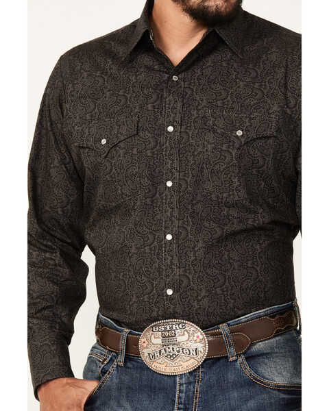 Image #3 - Ely Walker Men's Paisley Print Long Sleeve Pearl Snap Western Shirt, Black, hi-res