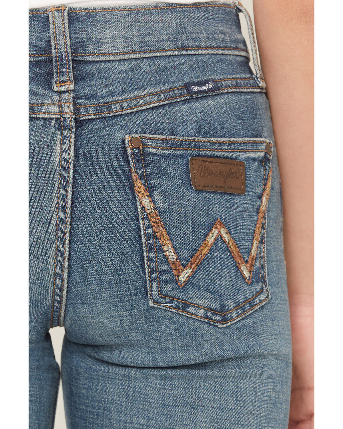 Image #4 - Wrangler Girls' Wendy Medium Wash Bootcut Stretch Denim Jeans, Blue, hi-res
