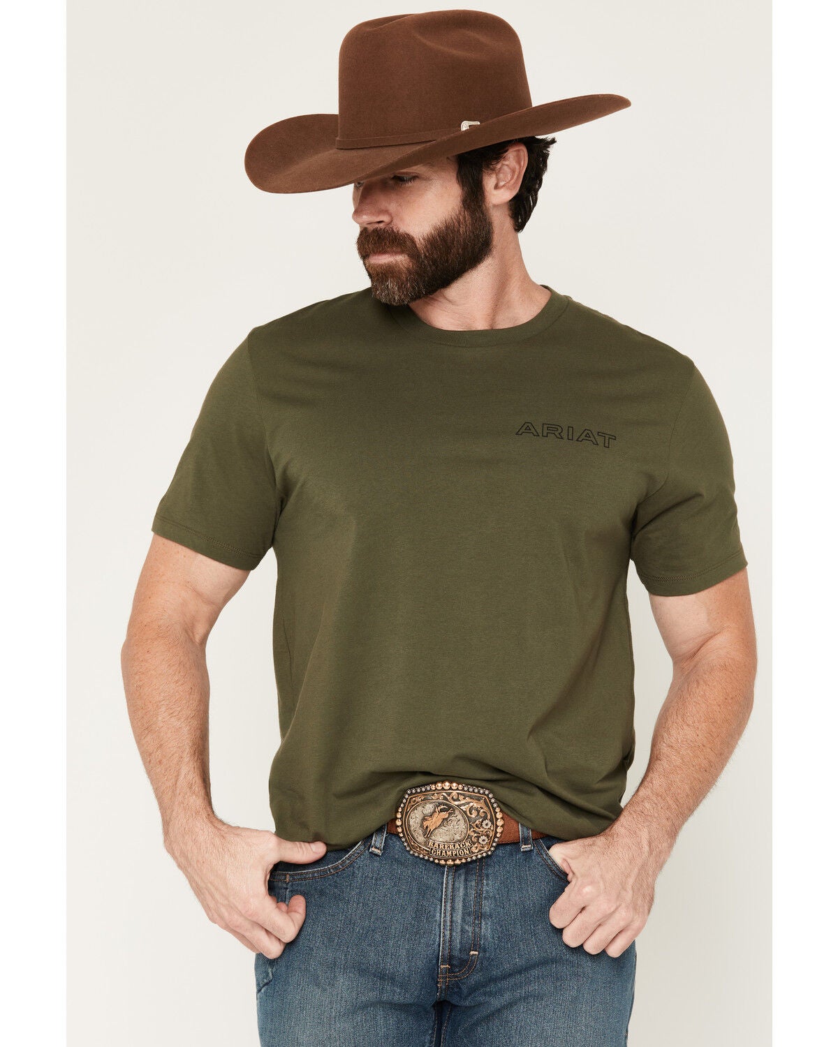 Image #2 - Ariat Men's Serape Shield Short Sleeve Graphic T-Shirt, Olive, hi-res