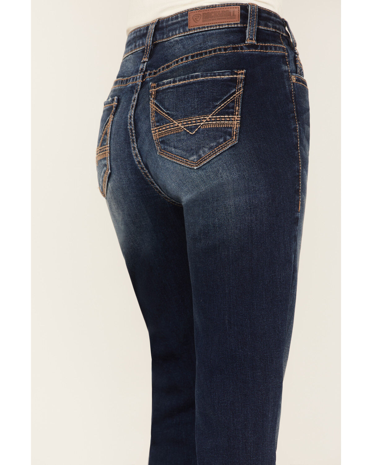 Image #4 - Rock & Roll Denim Women's Medium Wash Mid Rise Riding Bootcut Jeans, Blue, hi-res