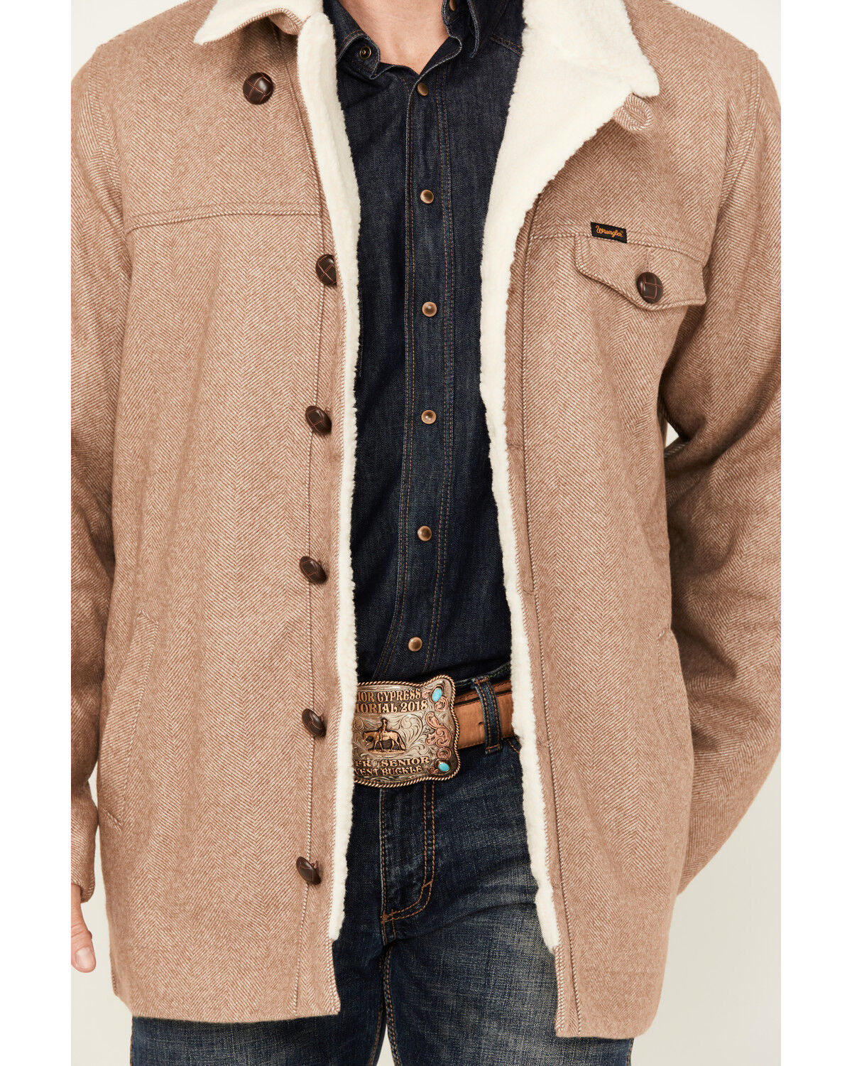 Image #3 - Wrangler Men's Sherpa Lined Button-Front Coat, Brown, hi-res