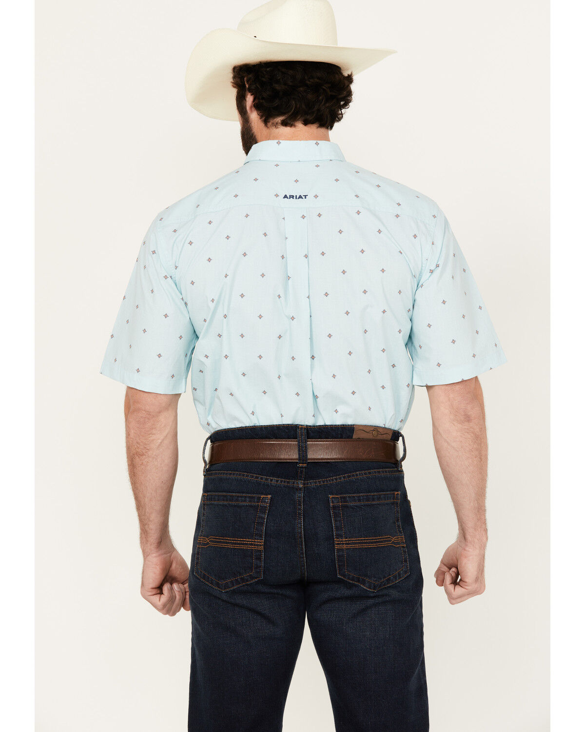 Image #4 - Ariat Men's Royce Geo Print Short Sleeve Button-Down Western Shirt, Light Blue, hi-res