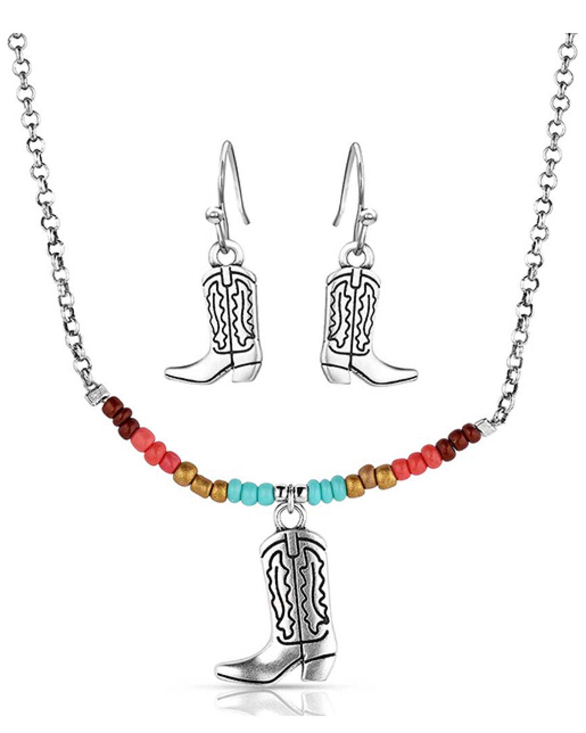 Montana Silversmiths Women's Colorstruck Cowboy Boot Beaded Jewelry Set - 2 Piece, Silver, hi-res