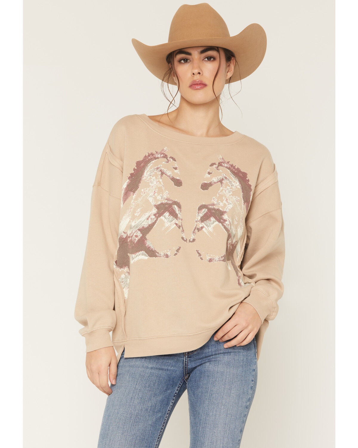 Image #1 - Shyanne Women's Horse Graphic Sweatshirt, Khaki, hi-res