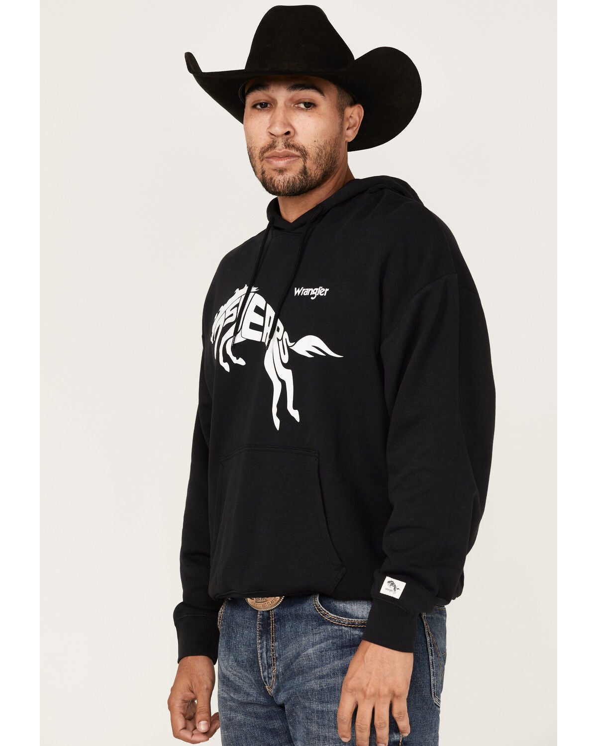Image #2 - Wrangler Men's 75 Years Black Horse Graphic Hooded Sweatshirt, , hi-res