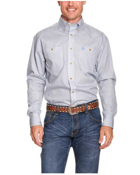 George Strait by Wrangler Men's Print Long Sleeve Button Down Shirt - Big & Tall, Blue, hi-res