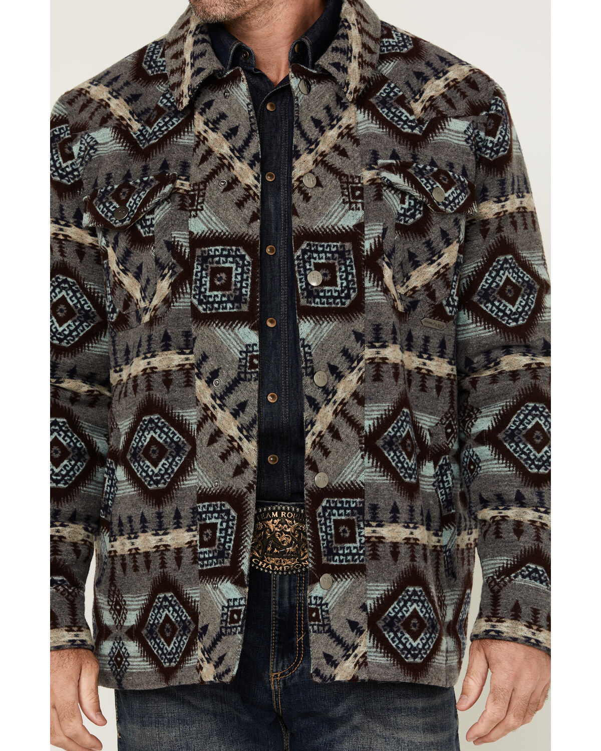 Image #3 - Powder River Outfitters Men's Southwestern Print Snap Jacket, Grey, hi-res