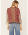 Lovestitch Women's Twin Print Tie Sleeve V-Neck Button Front Top, Red, hi-res